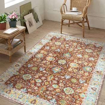 Garvee Area Rug 8x10 Rugs for Living Room,Vintage Rug for Living Room Bedroom Dinning Room,Boho Distressed Tribal Area Rug,Low Pile Non-Slip Washable Indoor Door Mat for Kitchen Entryway Bathroom
