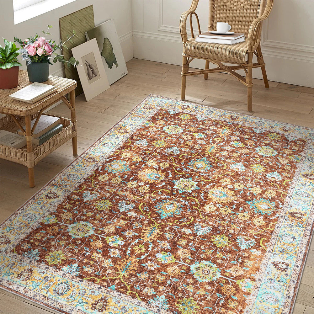 Garvee Area Rug 9x12 Rugs for Living Room,Vintage Rug for Living Room Bedroom Dinning Room,Boho Distressed Tribal Area Rug,Low Pile Non-Slip Washable Indoor Door Mat for Kitchen Entryway Bathroom