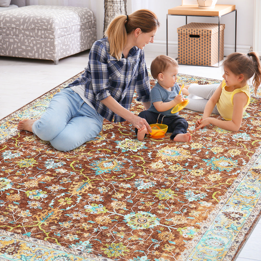 Garvee Area Rug 4x6 Rugs for Living Room,Vintage Rug for Living Room Bedroom Dinning Room,Boho Distressed Tribal Area Rug,Low Pile Non-Slip Washable Indoor Door Mat for Kitchen Entryway Bathroom