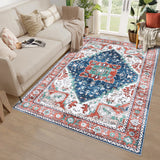 Garvee Oriental Red 5x7 Vintage Boho Area Rug, Distressed Tribal Low Pile Non-Slip Washable Carpet for Living Room Bedroom Dining Kitchen Entryway - Red