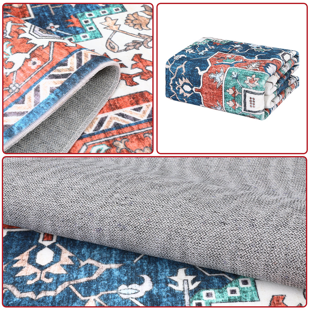 Garvee Oriental Red 5x7 Vintage Boho Area Rug, Distressed Tribal Low Pile Non-Slip Washable Carpet for Living Room Bedroom Dining Kitchen Entryway