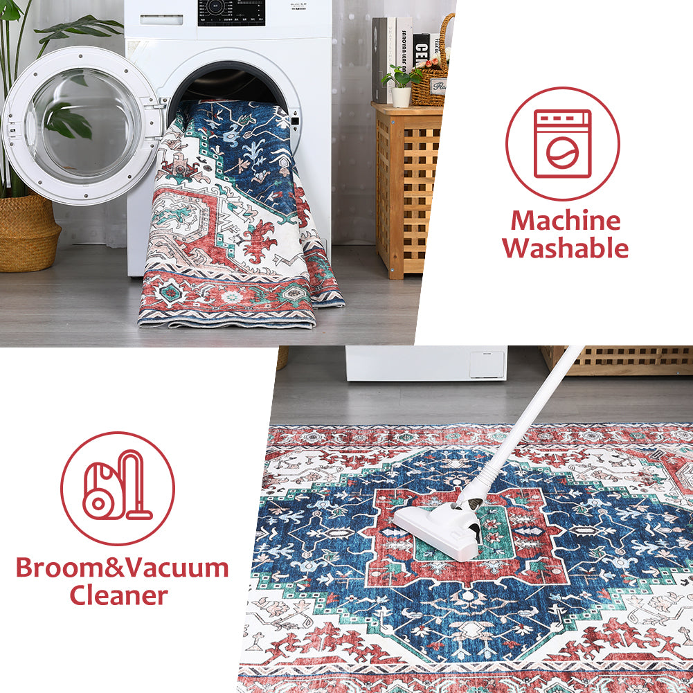 Garvee Oriental Red 4x6 Vintage Boho Area Rug, Distressed Tribal Low Pile Non-Slip Washable Carpet for Living Room Bedroom Dining Kitchen Entryway