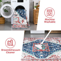 Garvee Oriental Red 6x9 Vintage Boho Area Rug, Distressed Tribal Low Pile Non-Slip Washable Carpet for Living Room Bedroom Dining Kitchen Entryway