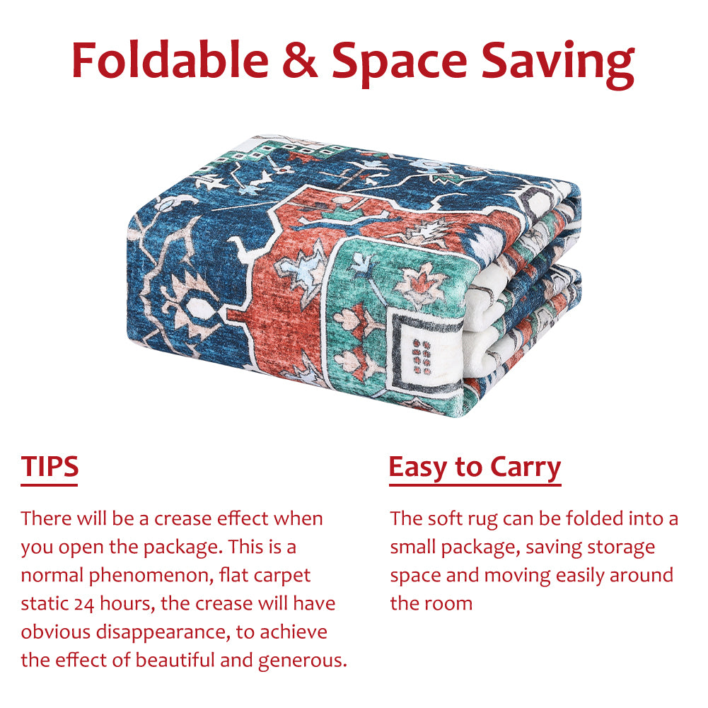 Garvee Oriental Red 5x7 Vintage Boho Area Rug, Distressed Tribal Low Pile Non-Slip Washable Carpet for Living Room Bedroom Dining Kitchen Entryway