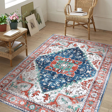 Garvee Oriental Red 6x9 Vintage Boho Area Rug, Distressed Tribal Low Pile Non-Slip Washable Carpet for Living Room Bedroom Dining Kitchen Entryway