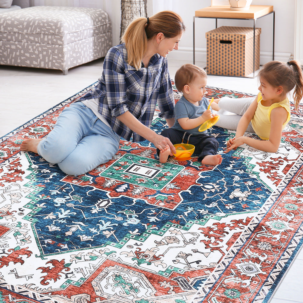 Garvee Oriental Red 5x7 Vintage Boho Area Rug, Distressed Tribal Low Pile Non-Slip Washable Carpet for Living Room Bedroom Dining Kitchen Entryway