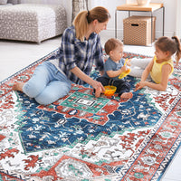 Garvee Oriental Red 5x7 Vintage Boho Area Rug, Distressed Tribal Low Pile Non-Slip Washable Carpet for Living Room Bedroom Dining Kitchen Entryway