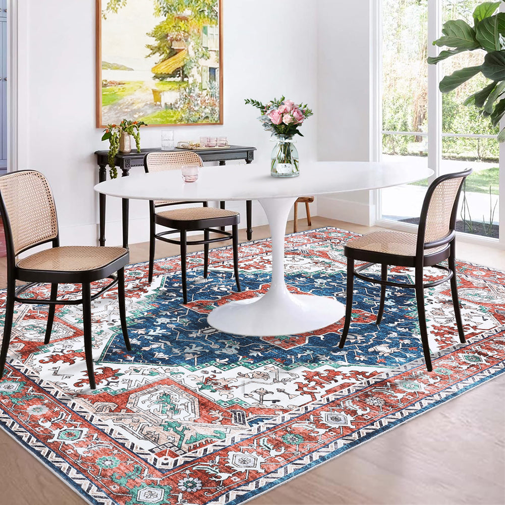 Garvee Oriental Red 4x6 Vintage Boho Area Rug, Distressed Tribal Low Pile Non-Slip Washable Carpet for Living Room Bedroom Dining Kitchen Entryway