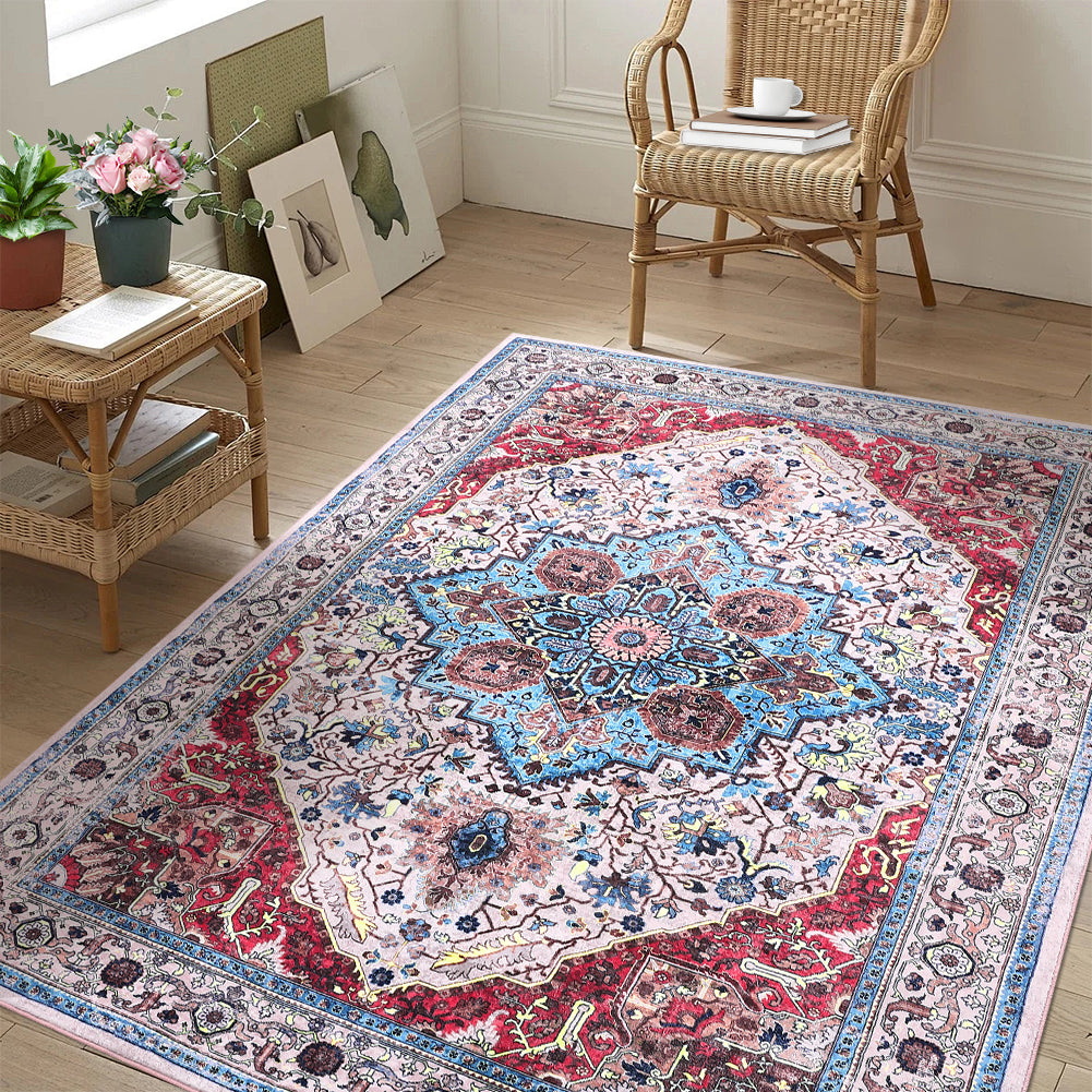 Garvee Area Rug 5x7 Rugs for Living Room，Vintage Rug for Living Room Bedroom Dinning Room,Boho Distressed Tribal Area Rug,Low Pile Non-Slip Washable Indoor Door Mat for Kitchen Entryway Bathroom