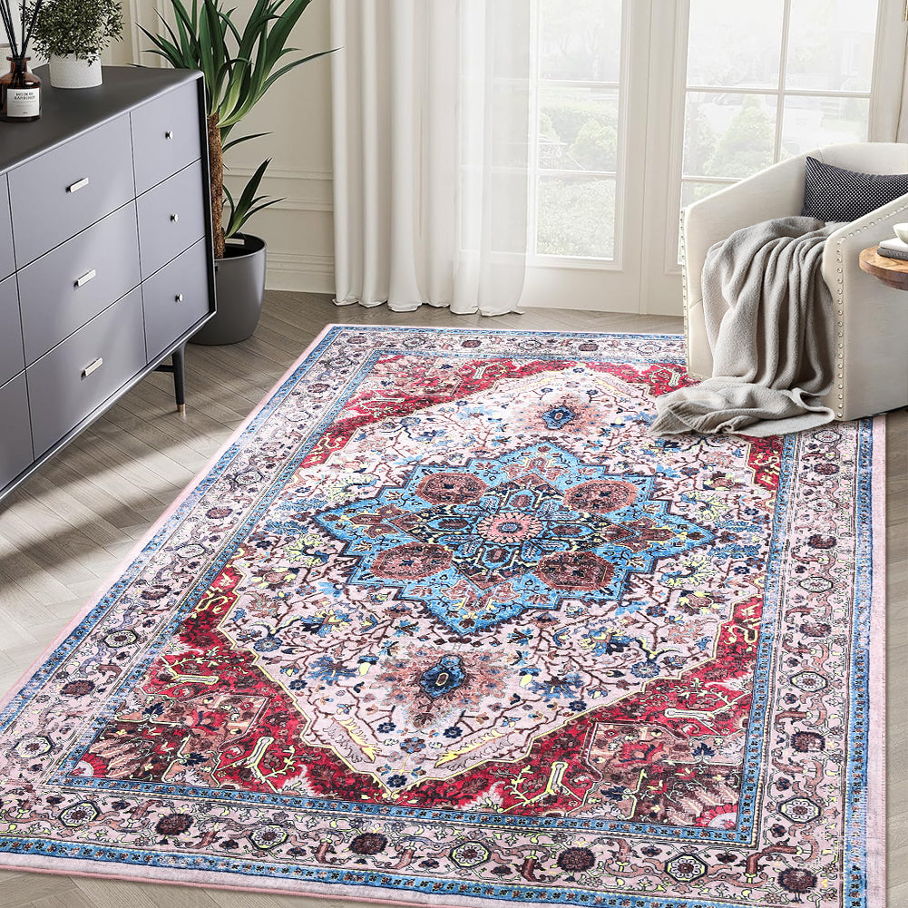 Garvee Area Rug 6x9 Rugs for Living Room,Vintage Rug for Living Room Bedroom Dinning Room,Boho Distressed Tribal Area Rug,Low Pile Non-Slip Washable Indoor Door Mat for Kitchen Entryway Bathroom