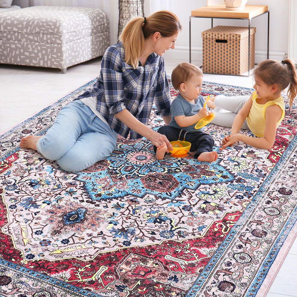 Garvee Area Rug 5x7 Rugs for Living Room，Vintage Rug for Living Room Bedroom Dinning Room,Boho Distressed Tribal Area Rug,Low Pile Non-Slip Washable Indoor Door Mat for Kitchen Entryway Bathroom