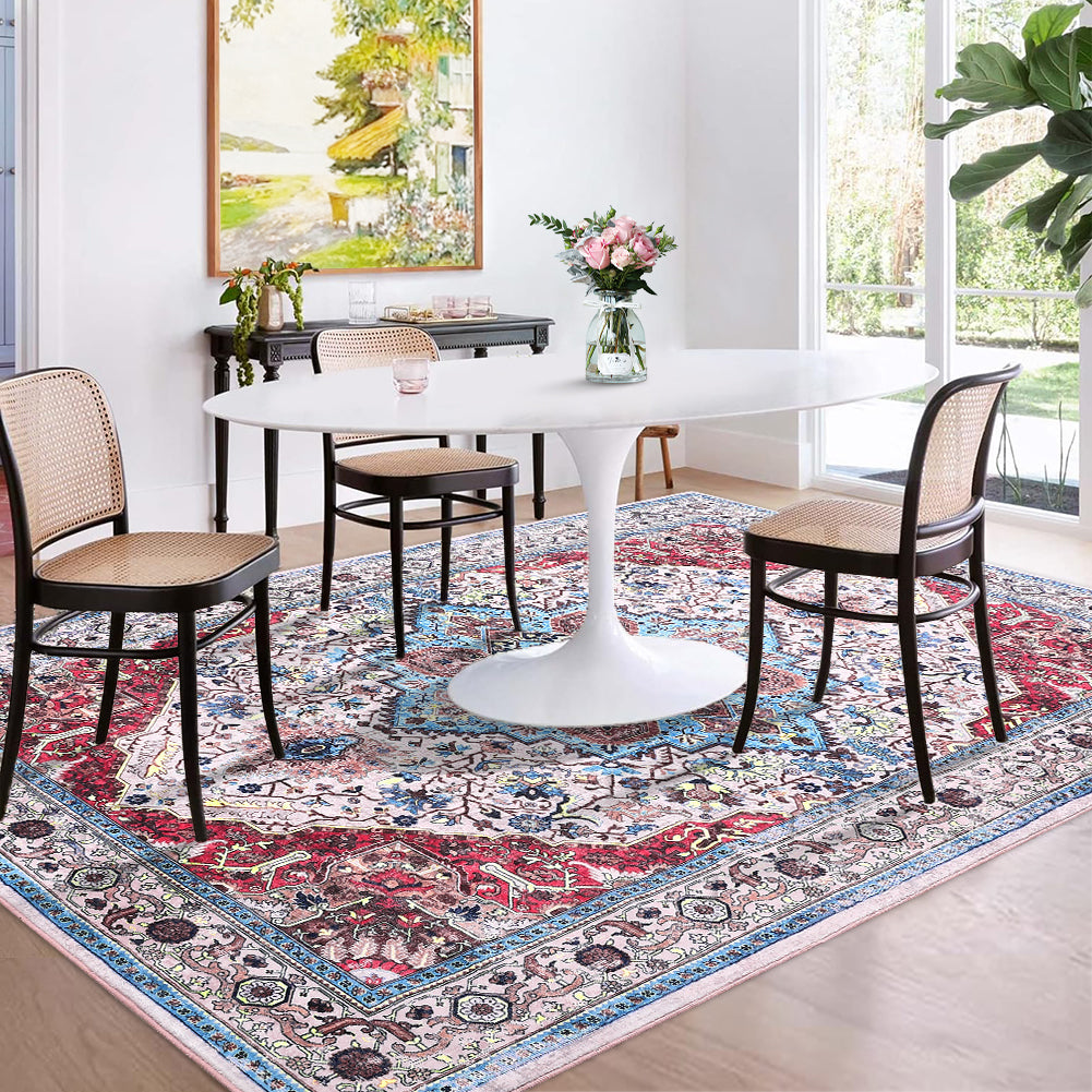 Garvee Area Rug 5x7 Rugs for Living Room，Vintage Rug for Living Room Bedroom Dinning Room,Boho Distressed Tribal Area Rug,Low Pile Non-Slip Washable Indoor Door Mat for Kitchen Entryway Bathroom