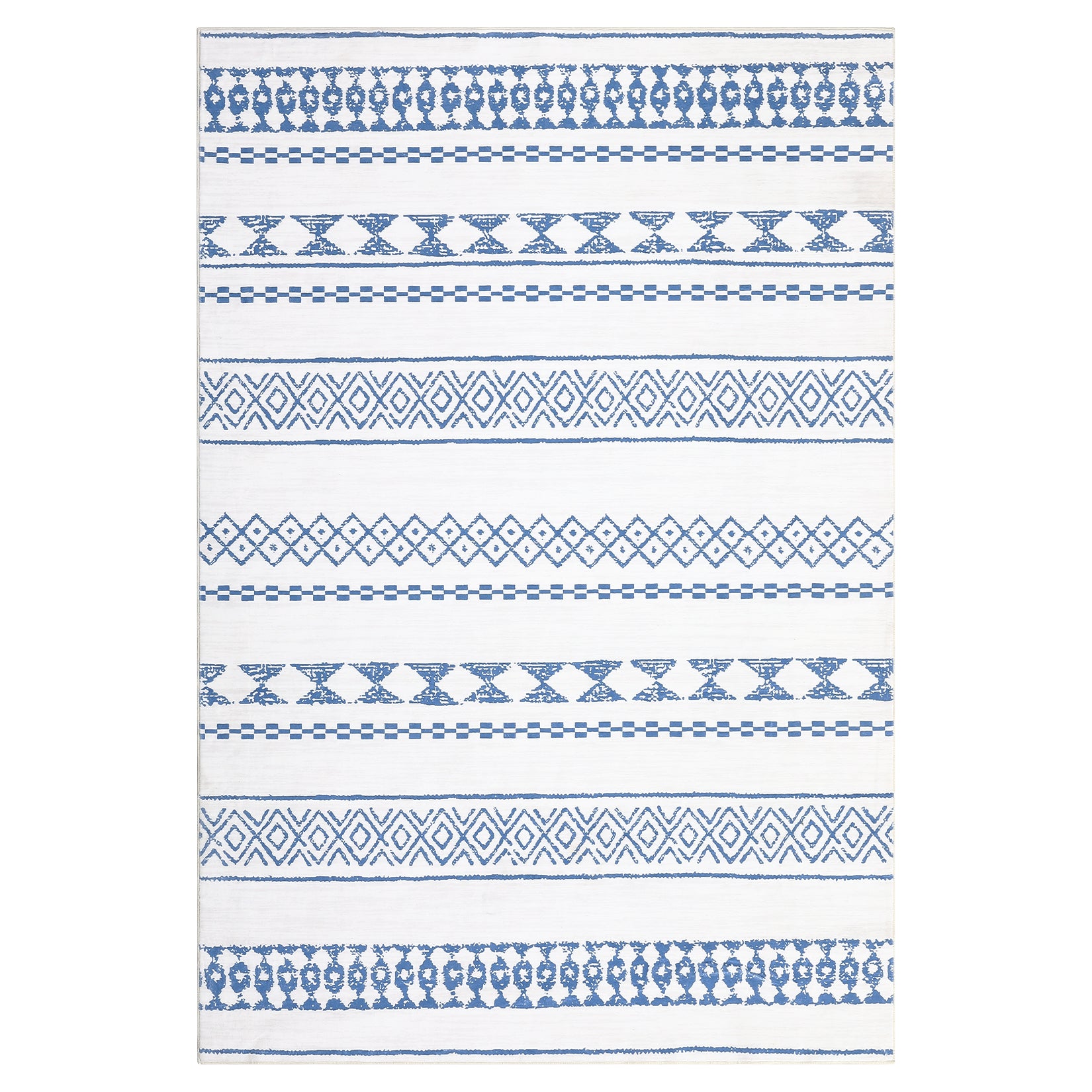 Garvee Boho Blue 9x12 Washable Rug for Living Room Bohemian Farmhouse Area Rug Stain Resistant Area Rug Modern Geometric Area Rug for Bedroom Dining Room Home Office