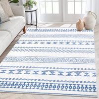 Garvee Boho Blue 8x10 Washable Rug for Living Room Bohemian Farmhouse Area Rug Stain Resistant Area Rug Modern Geometric Area Rug for Bedroom Dining Room Home Office