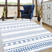 Garvee Boho Blue 9x12 Washable Rug for Living Room Bohemian Farmhouse Area Rug Stain Resistant Area Rug Modern Geometric Area Rug for Bedroom Dining Room Home Office