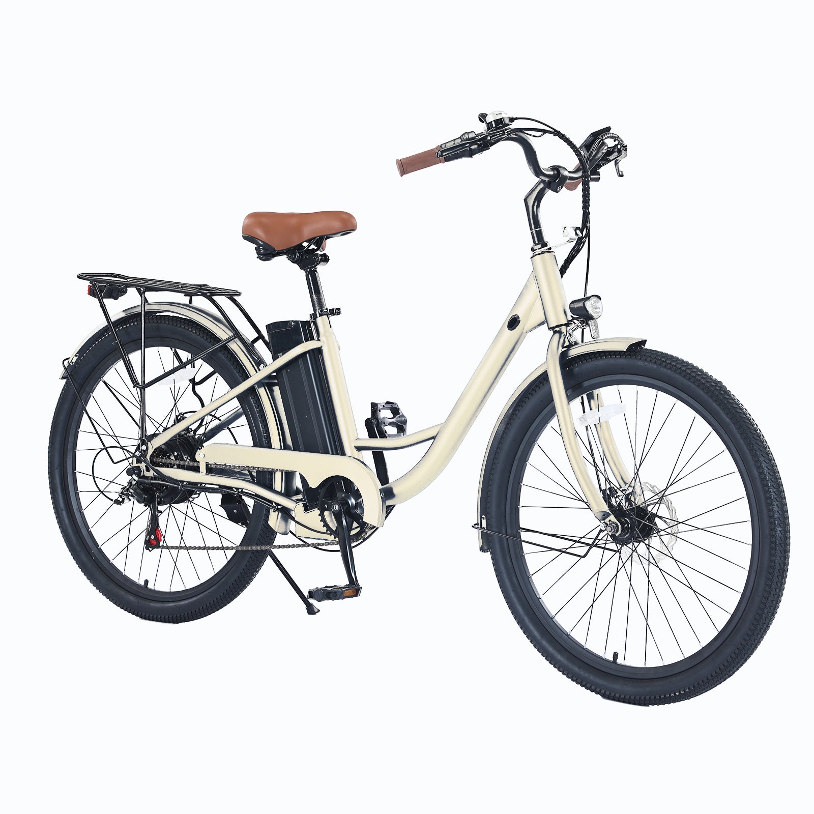 Garvee E-Bike for Adults City 26" Electric Bicycle Women, 350W Brushless Motor, 36V/10Ah Removable Battery, Max Speed 20 Miles/Hour, Use LCD Display, Beige