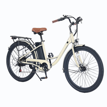 Garvee E-Bike for Adults City 26" Electric Bicycle Women, 350W Brushless Motor, 36V/10Ah Removable Battery, Max Speed 20 Miles/Hour, Use LCD Display, Beige