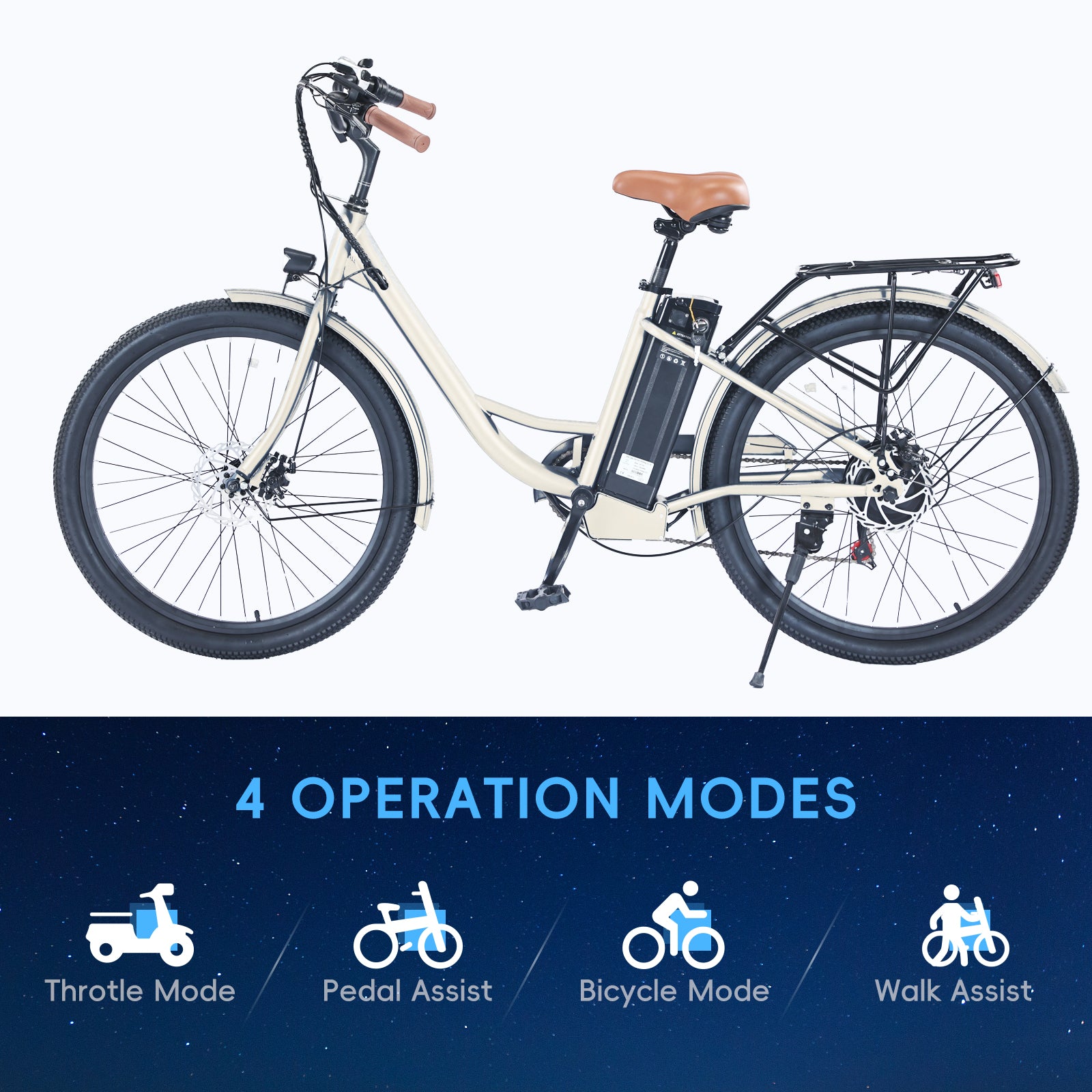Garvee E-Bike for Adults City 26" Electric Bicycle Women, 350W Brushless Motor, 36V/10Ah Removable Battery, Max Speed 20 Miles/Hour, Use LCD Display, Beige