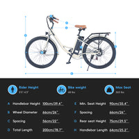 Garvee E-Bike for Adults City 26" Electric Bicycle Women, 350W Brushless Motor, 36V/10Ah Removable Battery, Max Speed 20 Miles/Hour, Use LCD Display, Beige