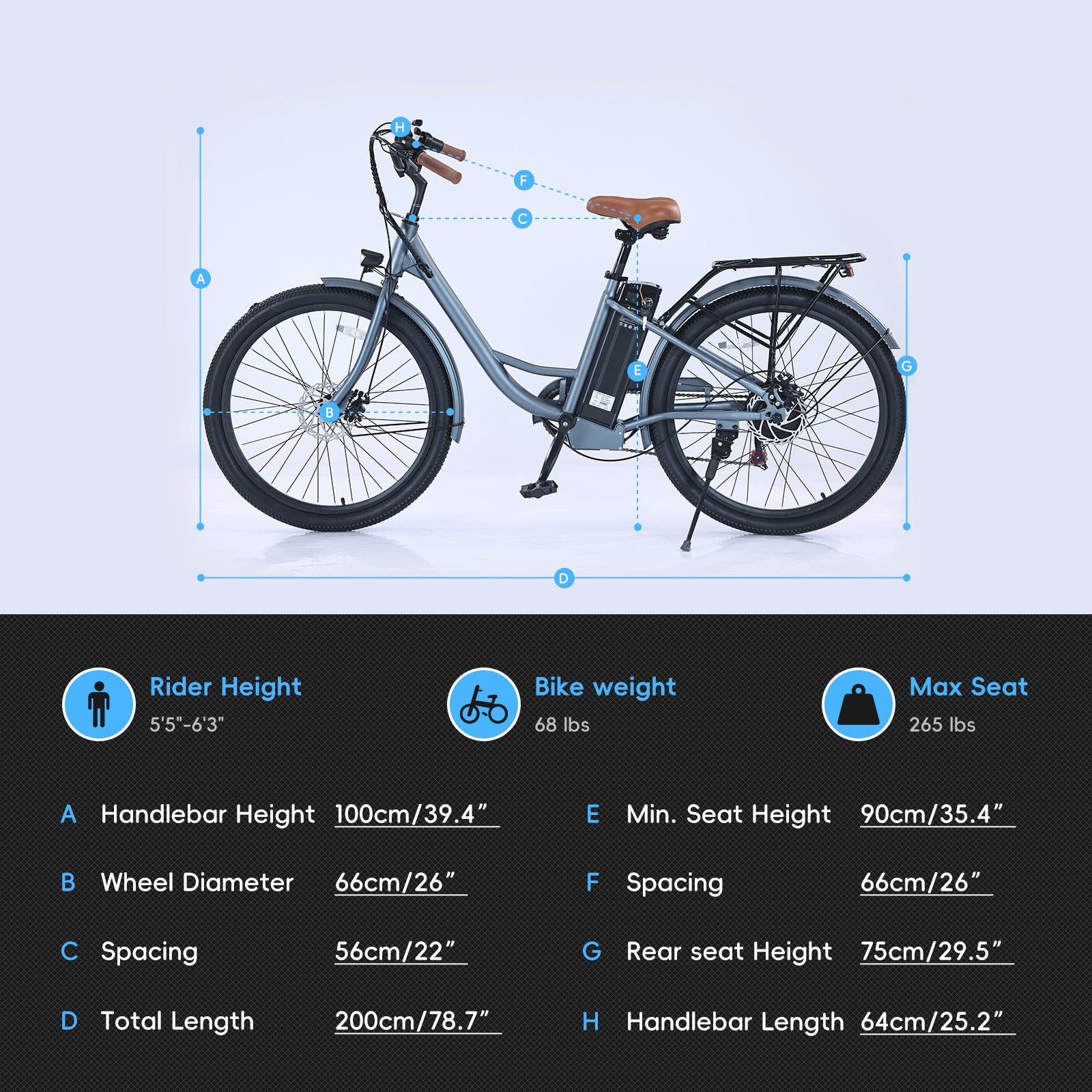 Garvee Electric Cycle for Adults City 26" Electric Bicycle Women, 350W Brushless Motor, 36V/10Ah Removable Battery, Max Speed 20 Miles/Hour, Use LCD Display, Light Blue
