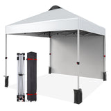 Garvee 10'x10' Commercial Pop-Up Canopy Portable Outdoor Tent with 1 Sidewall, 4 Stakes, Ropes, Weight Bags & Wheel Bag, White - White