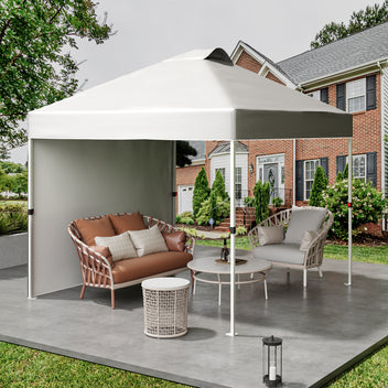 Garvee 10'x10' Commercial Pop-Up Canopy Portable Outdoor Tent with 1 Sidewall, 4 Stakes, Ropes, Weight Bags & Wheel Bag, White
