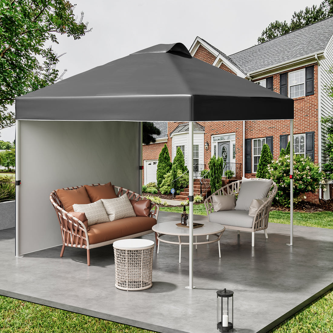 Garvee 10'x10' Pop-Up Patio Tent with Sidewalls Instant Commercial Canopy, Wind Tunnel Design, Includes Wheeled Bag, 4 Sandbags & 8 Stakes, Black