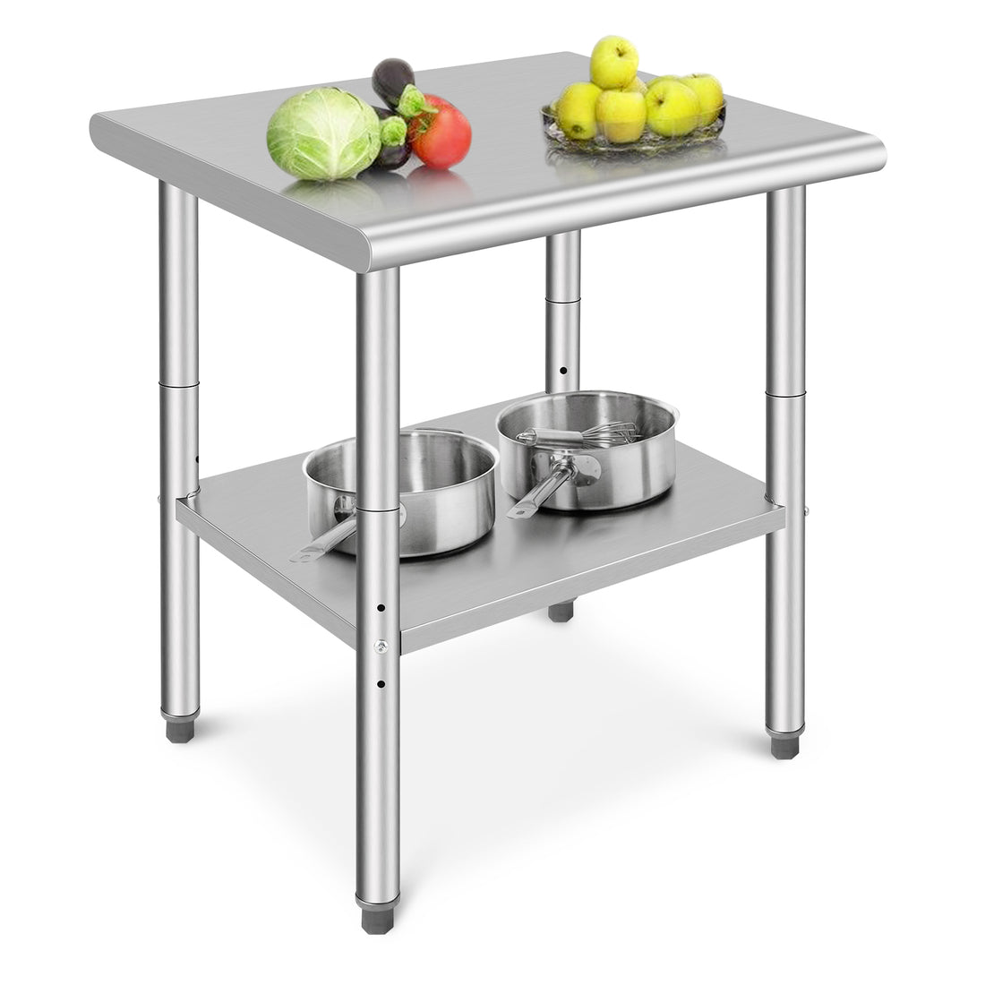 GARVEE 30"L x 24"W x 35"H Stainless Steel Food Prep Table - Heavy-Duty Commercial Kitchen Table with Adjustable Lower Shelf and Plastic Feet for Restaurants, Homes, and Hotels