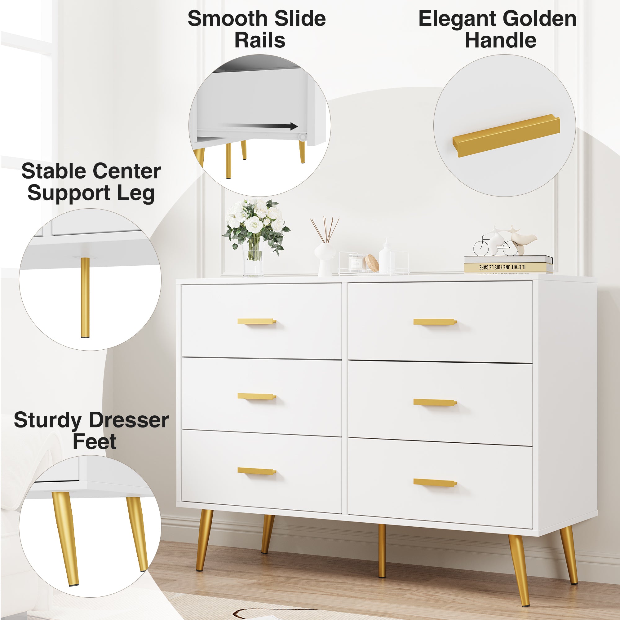 Garvee White 6 Drawer Dresser Chest