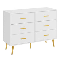 Garvee 6 Drawer Dresser with Storage Space, Modern Wooden Dresser with Gold Handles, Chest Dresser with Deep Drawers for Bedroom, Living Room and Entryway, White