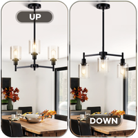 Garvee 3-Light Chandelier for Dining Room, Farmhouse Chandelier with Clear Glass, Height Adjustable Industrial Metal Hanging Fixture Pendant Ceiling Lighting for Foyer Living Room, Kitchen