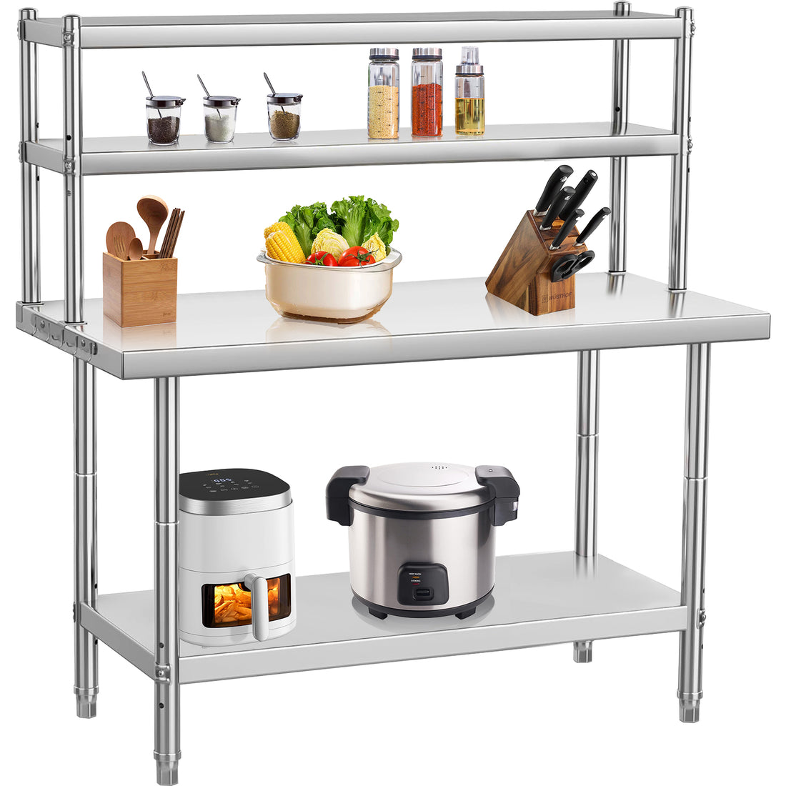 Garvee 36"L x 24"W x 55"H Stainless Steel Work Table，Heavy Duty Adjustable Shelf & Hooks,High Bearing Capacity, Removable Shelves for Kitchen, Garage, Restaurant
