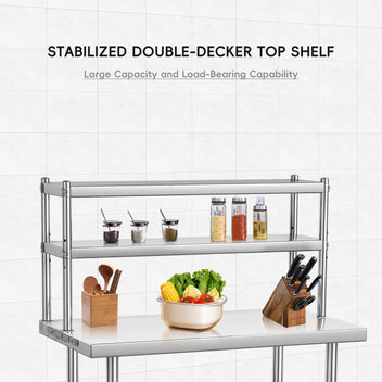 Garvee 36"L x 24"W x 55"H Stainless Steel Work Table，Heavy Duty Adjustable Shelf & Hooks,High Bearing Capacity, Removable Shelves for Kitchen, Garage, Restaurant