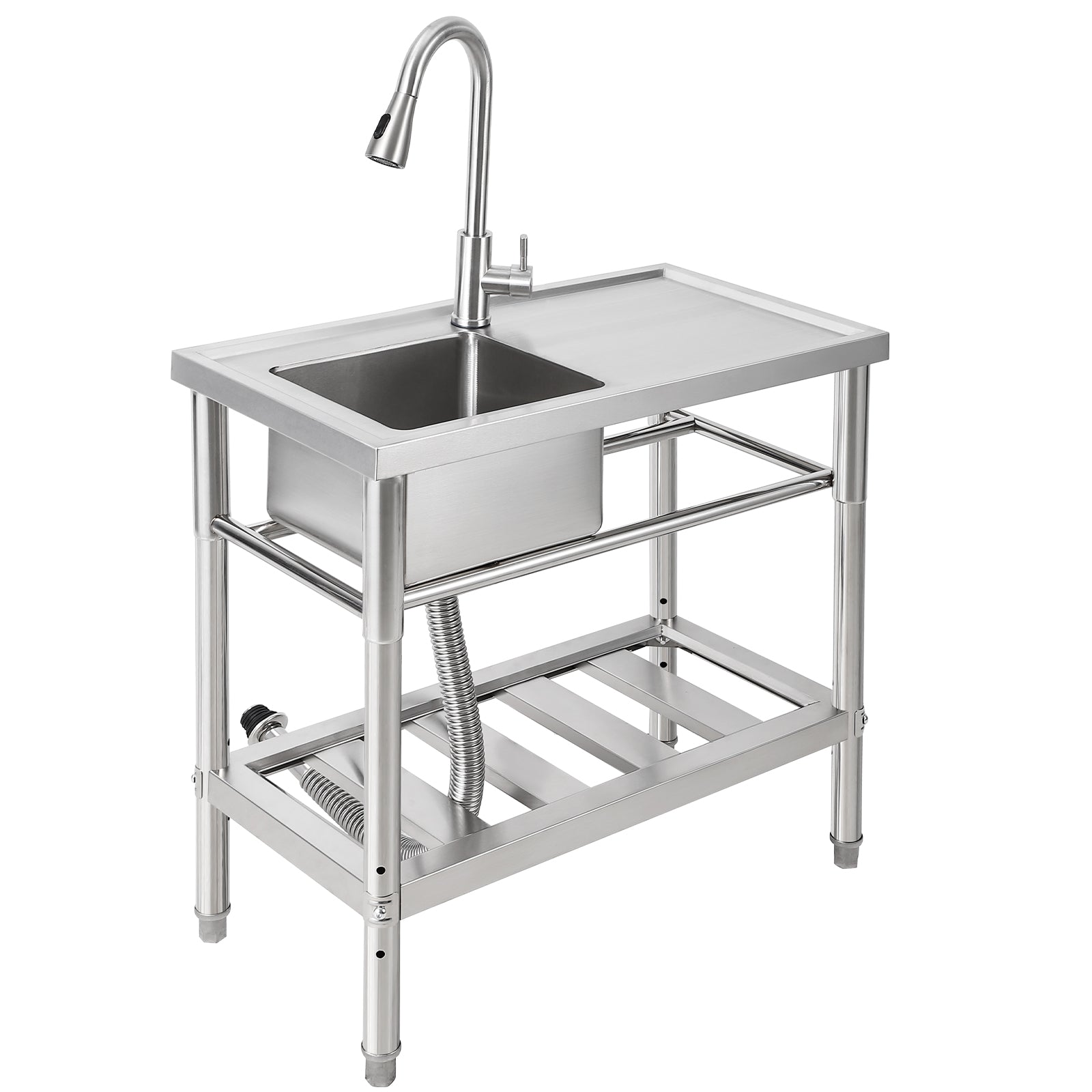 Garvee 30"W x 16"D x 30"H Freestanding Outdoor Utility Sink - Stainless Steel Single Bowl Sink with Faucet, Drainboard, and Storage Shelves for Restaurants, Cafes, Bars, Hotels, Garages, and Laundry Rooms