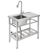 Garvee 30"W x 16"D x 30"H Freestanding Outdoor Utility Sink - Stainless Steel Single Bowl Sink with Faucet, Drainboard, and Storage Shelves for Restaurants, Cafes, Bars, Hotels, Garages, and Laundry Rooms
