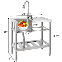 Garvee 30"W x 16"D x 30"H Freestanding Outdoor Utility Sink - Stainless Steel Single Bowl Sink with Faucet, Drainboard, and Storage Shelves for Restaurants, Cafes, Bars, Hotels, Garages, and Laundry Rooms