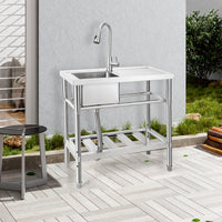 Garvee 30"W x 16"D x 30"H Freestanding Outdoor Utility Sink - Stainless Steel Single Bowl Sink with Faucet, Drainboard, and Storage Shelves for Restaurants, Cafes, Bars, Hotels, Garages, and Laundry Rooms