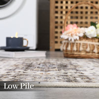 Garvee Oriental Light Brown & Blue 5x7 Machine Washable Rug, Bedroom Rug Vintage Distressed Rug with Rubber Backing Stain Resistant Oriental Throw Floor Cover Traditional Rug Carpet for Living Room Dining Room Home
