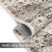 Garvee Oriental Light Brown & Blue 5x7 Machine Washable Rug, Bedroom Rug Vintage Distressed Rug with Rubber Backing Stain Resistant Oriental Throw Floor Cover Traditional Rug Carpet for Living Room Dining Room Home