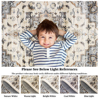 Garvee Oriental Light Brown & Blue 5x7 Machine Washable Rug, Bedroom Rug Vintage Distressed Rug with Rubber Backing Stain Resistant Oriental Throw Floor Cover Traditional Rug Carpet for Living Room Dining Room Home