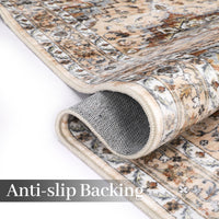 Garvee Oriental Orange 5x7 Machine Washable Rug Bedroom Rug Vintage Distressed Rug with Rubber Backing Stain Resistant Oriental Throw Floor Cover Traditional Rug Carpet for Living Room Dining Room Home