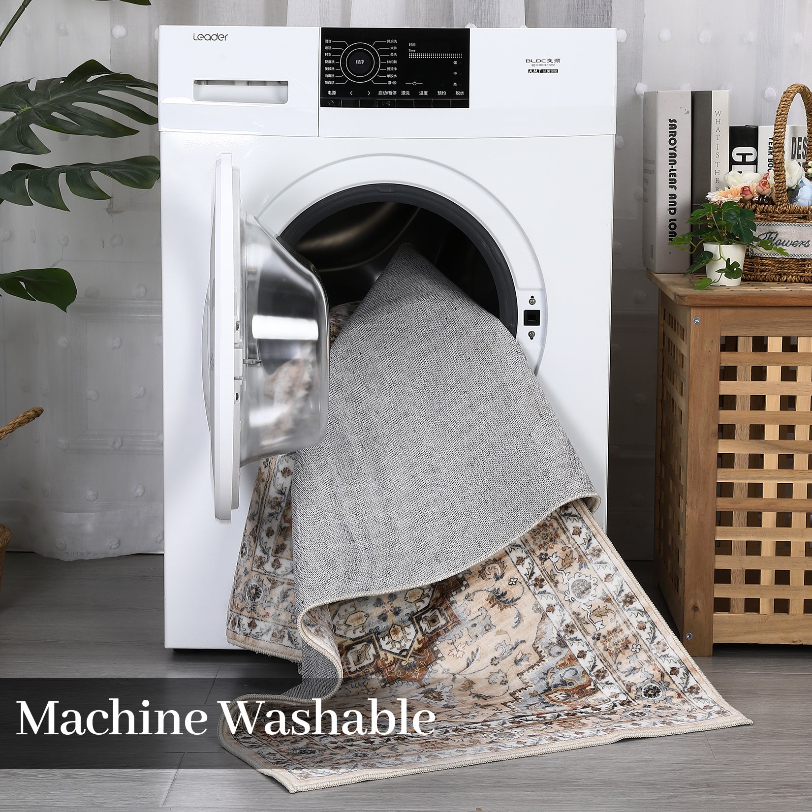 Garvee Oriental Orange 5x7 Machine Washable Rug Bedroom Rug Vintage Distressed Rug with Rubber Backing Stain Resistant Oriental Throw Floor Cover Traditional Rug Carpet for Living Room Dining Room Home