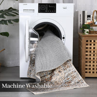 Garvee Oriental Orange 5x7 Machine Washable Rug Bedroom Rug Vintage Distressed Rug with Rubber Backing Stain Resistant Oriental Throw Floor Cover Traditional Rug Carpet for Living Room Dining Room Home