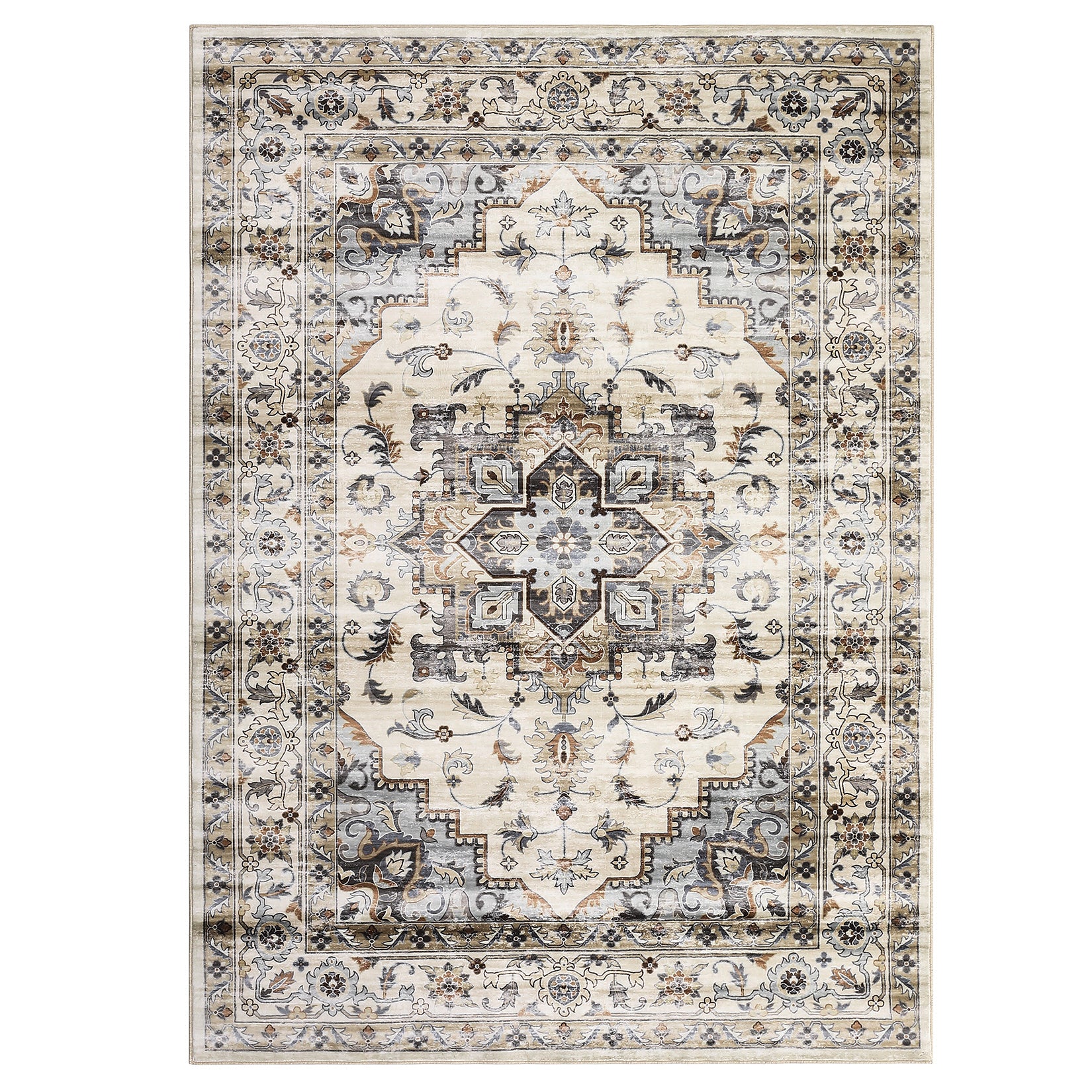 Garvee Oriental Light Brown & Blue 5x7 Machine Washable Rug, Bedroom Rug Vintage Distressed Rug with Rubber Backing Stain Resistant Oriental Throw Floor Cover Traditional Rug Carpet for Living Room Dining Room Home