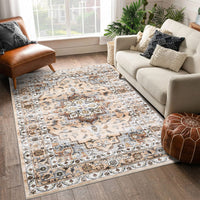 Garvee Oriental Orange 8x10 Washable Rug Large Living Room Area Rug Vintage Distressed Rug with Rubber Backing Indoor Throw Floor Cover Stain Resistant Oriental Rug Traditional Carpet for Bedroom Home