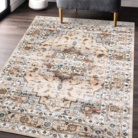 Garvee Oriental Orange 8x10 Washable Rug Large Living Room Area Rug Vintage Distressed Rug with Rubber Backing Indoor Throw Floor Cover Stain Resistant Oriental Rug Traditional Carpet for Bedroom Home