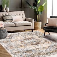 Garvee Oriental Orange 8x10 Washable Rug Large Living Room Area Rug Vintage Distressed Rug with Rubber Backing Indoor Throw Floor Cover Stain Resistant Oriental Rug Traditional Carpet for Bedroom Home