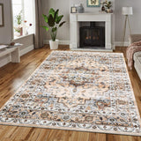 Garvee Oriental Orange 5x7 Machine Washable Rug Bedroom Rug Vintage Distressed Rug with Rubber Backing Stain Resistant Oriental Throw Floor Cover Traditional Rug Carpet for Living Room Dining Room Home - Orange