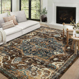 Garvee Washable Boho Area Rug 5x7 - Non-Slip, Stain Resistant, Wool-like Polyester, Distressed Vintage Medallion, Ideal for Living Room, Bedroom, Dining Room - Brown Green