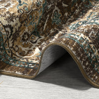 Garvee Boho Tribal Washable Runner Rug 2x6 - Non-Slip, Vintage Distressed - Wool-like Polyester, Stain Resistant - Brown/Green, Entryway/Bathroom